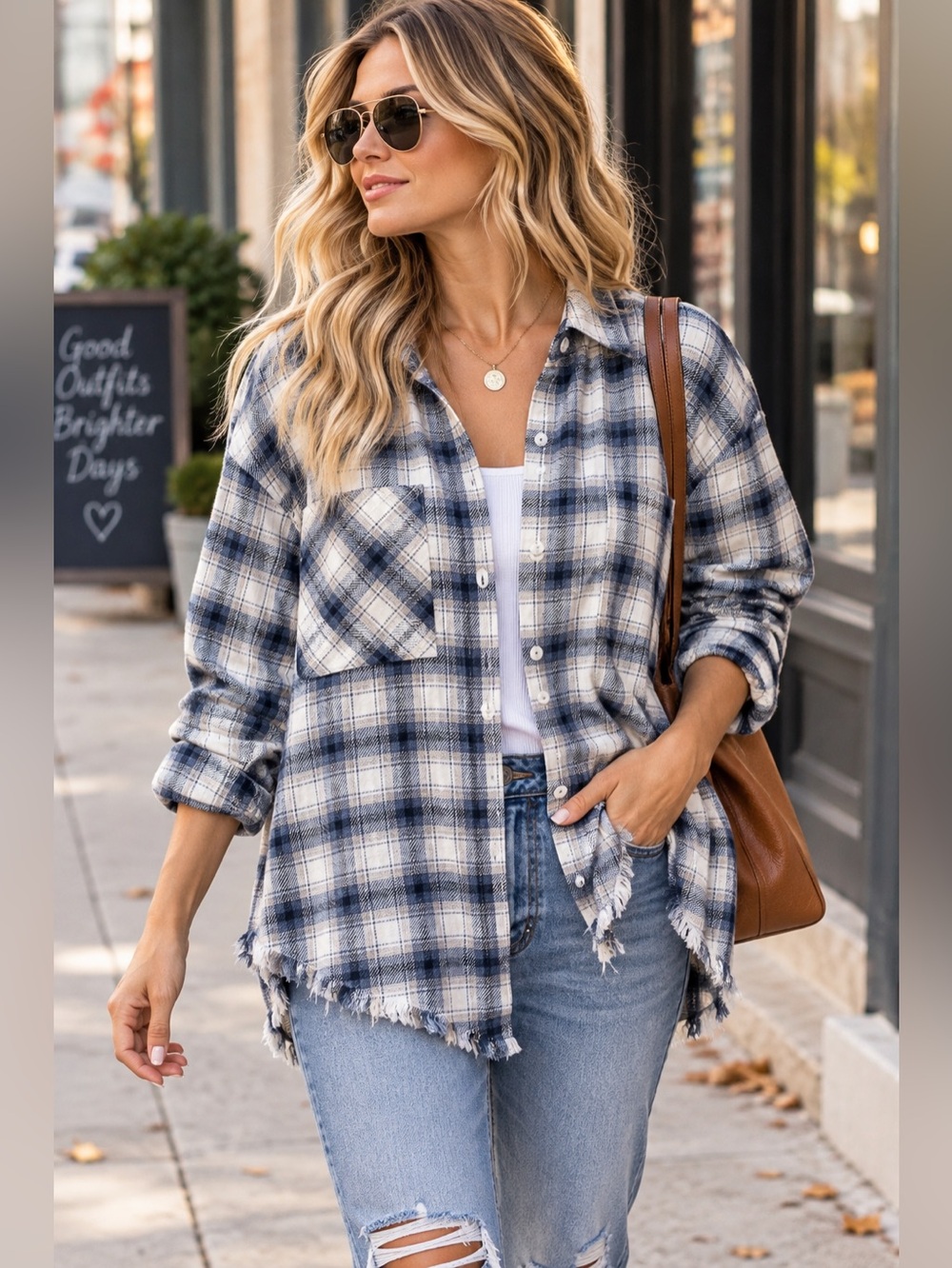 BDG Urban Outfitters Plaid Raw Hem Flannel Shirt Blue White Size L